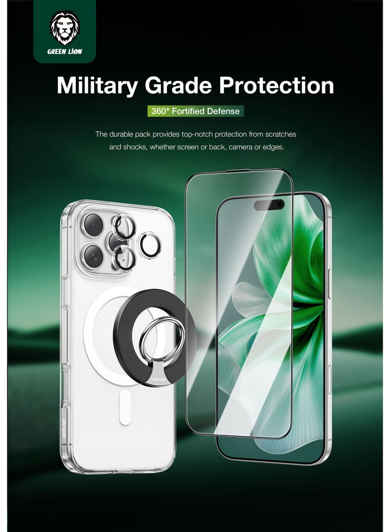 GREEN LION 4 in 1 Protection Pack For iPhone 16 Pro Max / Anti-Shock Case / Camera Lens Film / 9H Steve Glass / Magnetic Ring Clasp - Clear - Image 5