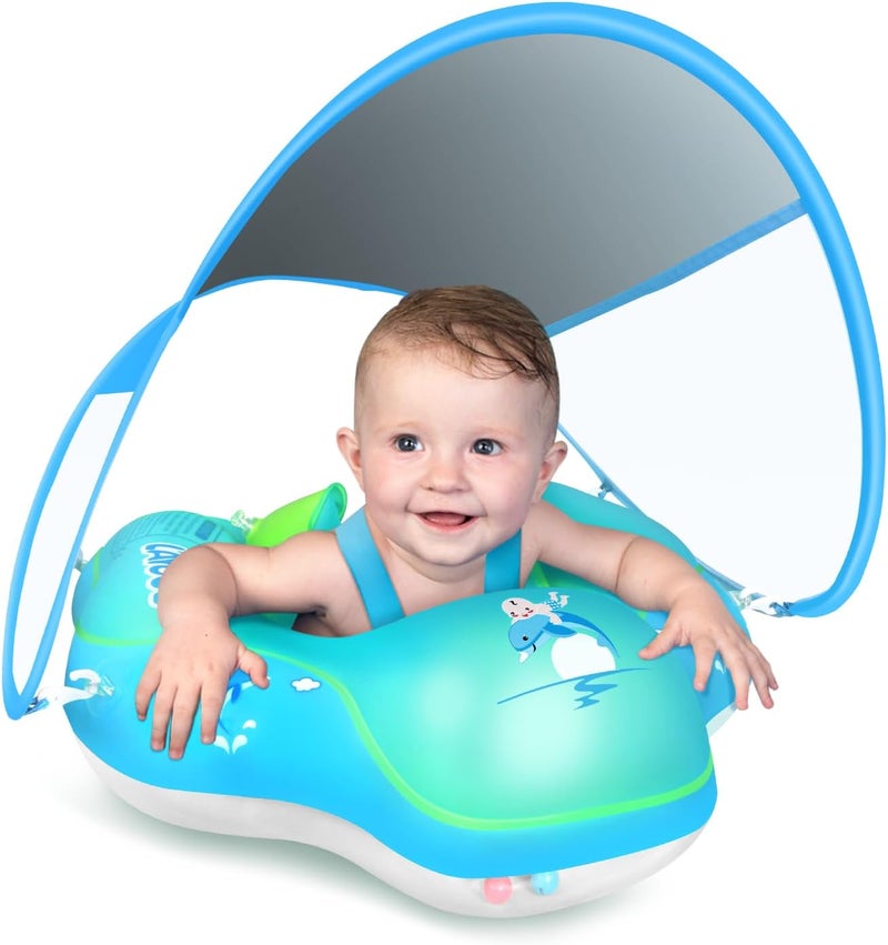 LAYCOL Baby Swimming Float Inflatable Baby Pool Float Ring with Sun Protection Canopy,add Tail no flip Over for Age of 3-36 Months - Image 1