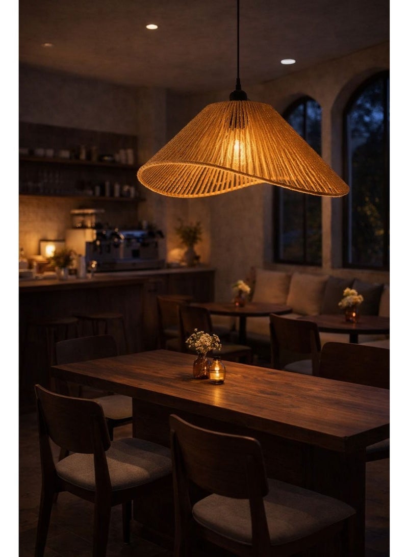 Bohemian handcrafted ceramic-frame pendant chandelier featuring twisted natural fiber ,fourty centimeters diameter, E27 bulb, designed to create warm serene elegant ambient lighting - Image 5