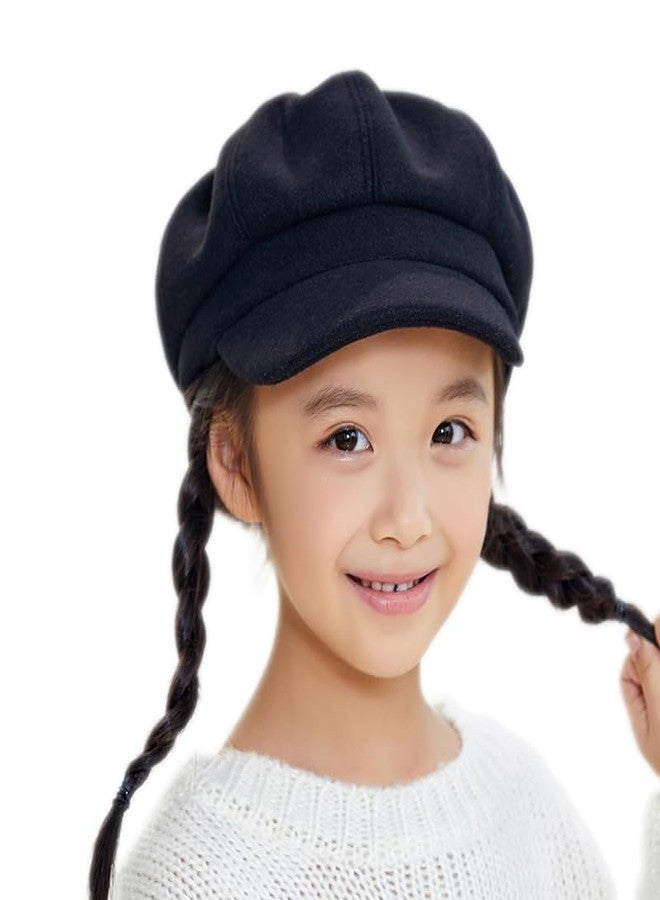 Vikodah Kids Newsboy Caps Beret Hats 8-Panel Baseball Pageboy Cabbie Sailor Hat Wool Felt for Boys Girls 2-6 Years Black - Image 1