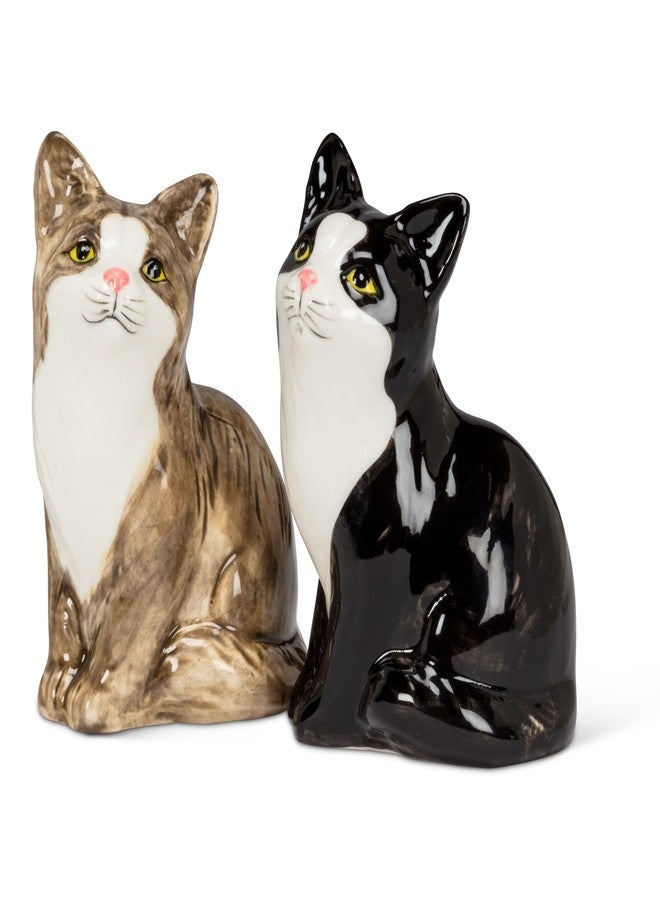 Abbott Collection Sitting Cat Pair Salt & Pepper Shaker Set - Stoneware, Brown/Black (3 inches H)