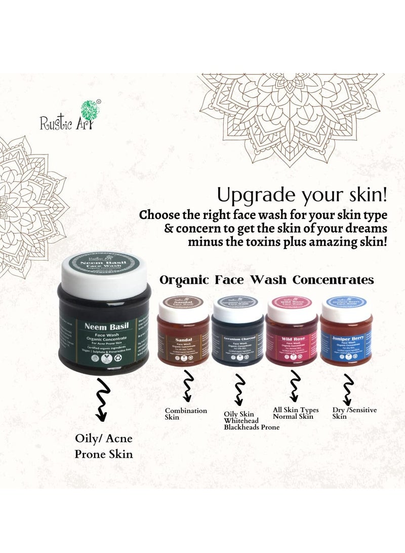 Rustic Art Organic Neem Basil Face Wash Concentrate | Anti acne (pimples), sulphate, paraben free cleanser for women & men | Suitable for teenagers | 50g (Pack of 1) - Image 4