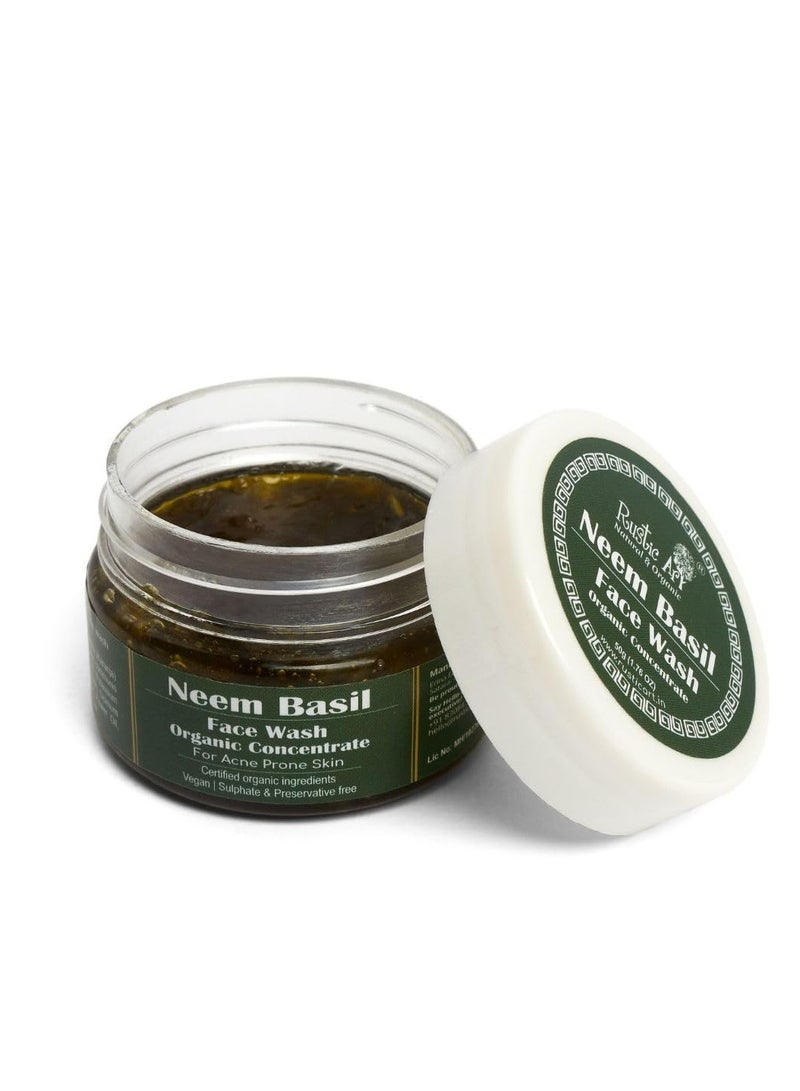 Rustic Art Organic Neem Basil Face Wash Concentrate | Anti acne (pimples), sulphate, paraben free cleanser for women & men | Suitable for teenagers | 50g (Pack of 1) - Image 1