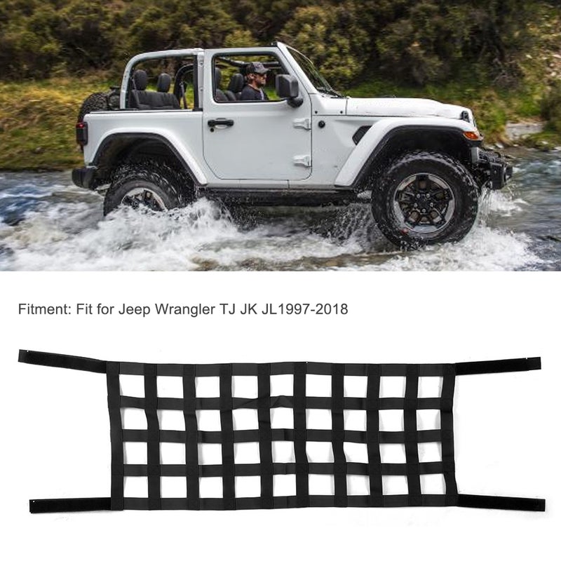 Car Roof Storage Network Cover Fit for Jeep Wrangler TJ JK JL1997-2018Black - Image 4