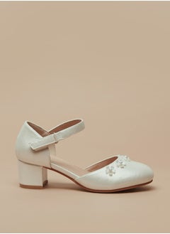 Girls Embellished Block Heel D'Orsay with Hook and Loop Closure