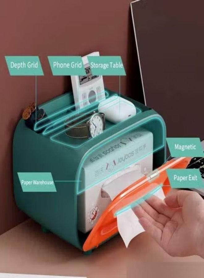 ACLIX Multifunctional Cosmetic Storage Box With Tissue Box And Mobile Holden For Home Office Table - Image 2