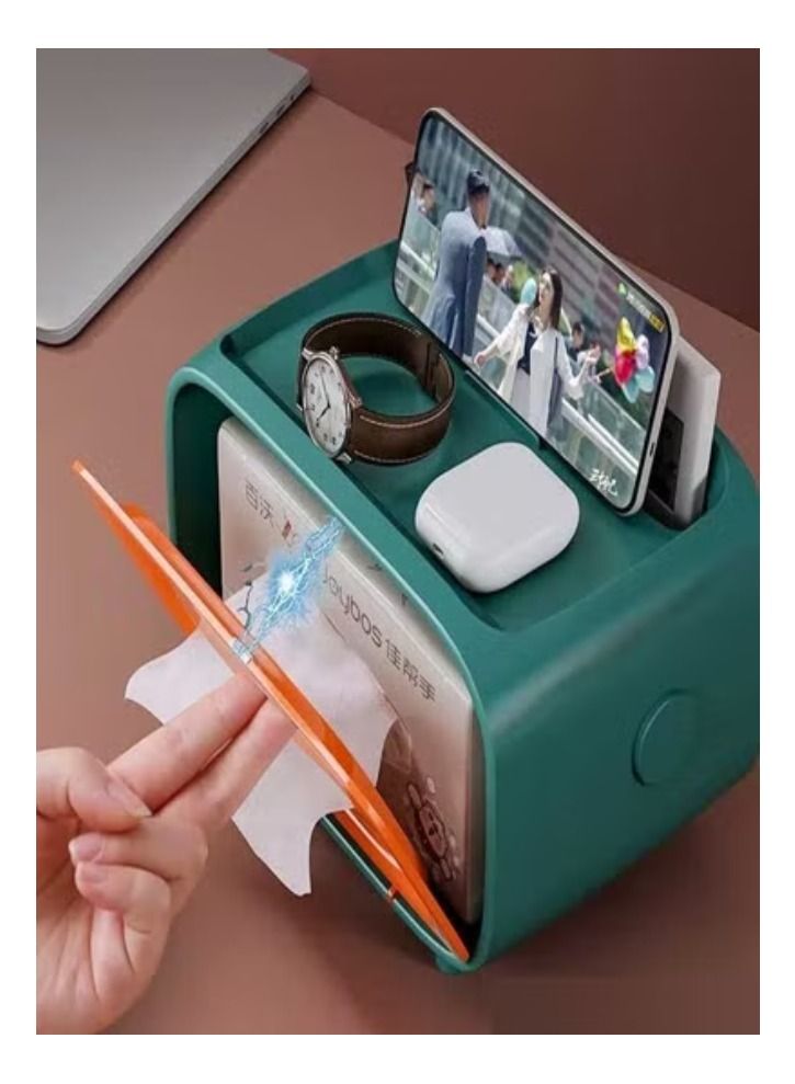 ACLIX Multifunctional Cosmetic Storage Box With Tissue Box And Mobile Holden For Home Office Table - Image 4