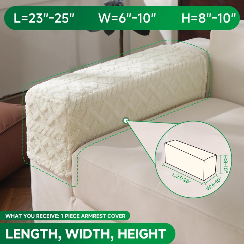 OHSIO Couch Cushion Covers, Super Soft Thicker Fleece Sofa Cover Stretch Sectional Sofa Slipcover Washable Pet Friendly Anti-Slip Stain Resistant Furniture Cover for Home(1 Armrest Cover,Ivory) - Image 2