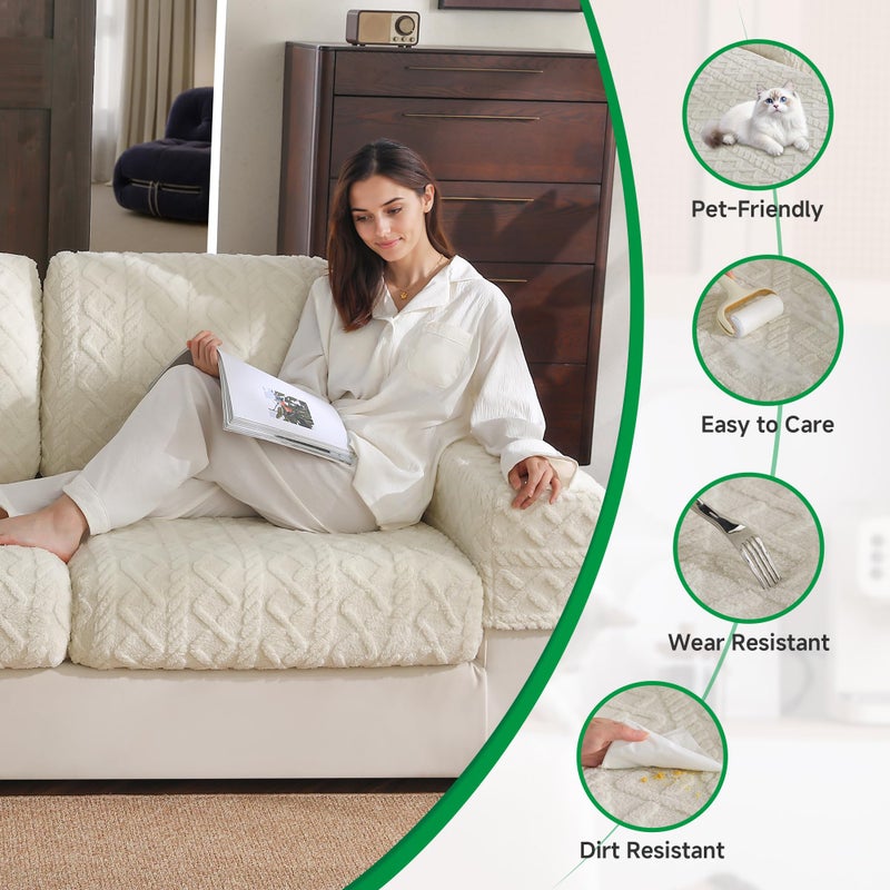OHSIO Couch Cushion Covers, Super Soft Thicker Fleece Sofa Cover Stretch Sectional Sofa Slipcover Washable Pet Friendly Anti-Slip Stain Resistant Furniture Cover for Home(1 Armrest Cover,Ivory) - Image 5