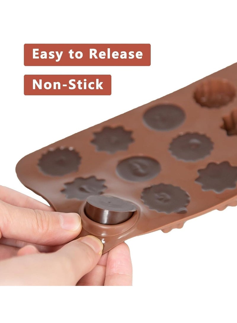Silicone Chocolate Molds, 6 Pieces 15-Cavity Candy Mould Trays for Baking Cake Decorating, Brown Different Shaped Ice Cube Mold for DIY Jelly Candy Chocolate, 21x10.5x1.5 cm/8.26x4.13x0.59 inch - Image 3