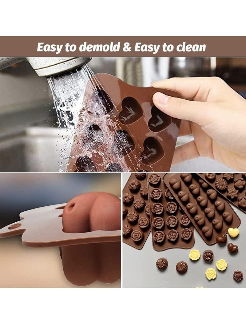 Silicone Chocolate Molds, 6 Pieces 15-Cavity Candy Mould Trays for Baking Cake Decorating, Brown Different Shaped Ice Cube Mold for DIY Jelly Candy Chocolate, 21x10.5x1.5 cm/8.26x4.13x0.59 inch - Image 4