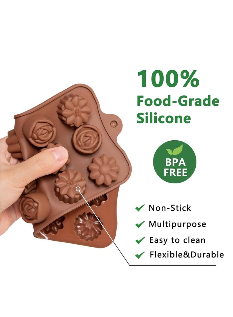 Silicone Chocolate Molds, 6 Pieces 15-Cavity Candy Mould Trays for Baking Cake Decorating, Brown Different Shaped Ice Cube Mold for DIY Jelly Candy Chocolate, 21x10.5x1.5 cm/8.26x4.13x0.59 inch - Image 5