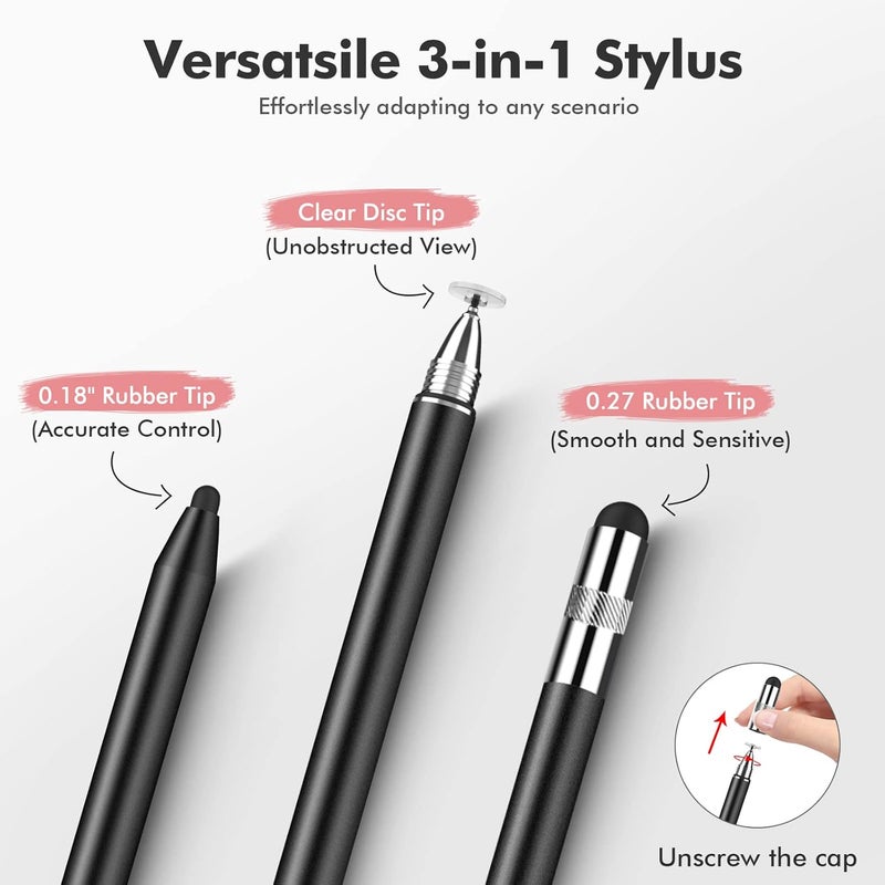 MEKO 3 in 1 Stylus Pens for Touch Screens, High Sensitivity & Precision Capacitive Stylus Pencil for Apple iPad iPhone Tablets Universal Touchscreen Devices (2 Pack-Black/Rose Gold) - Image 2