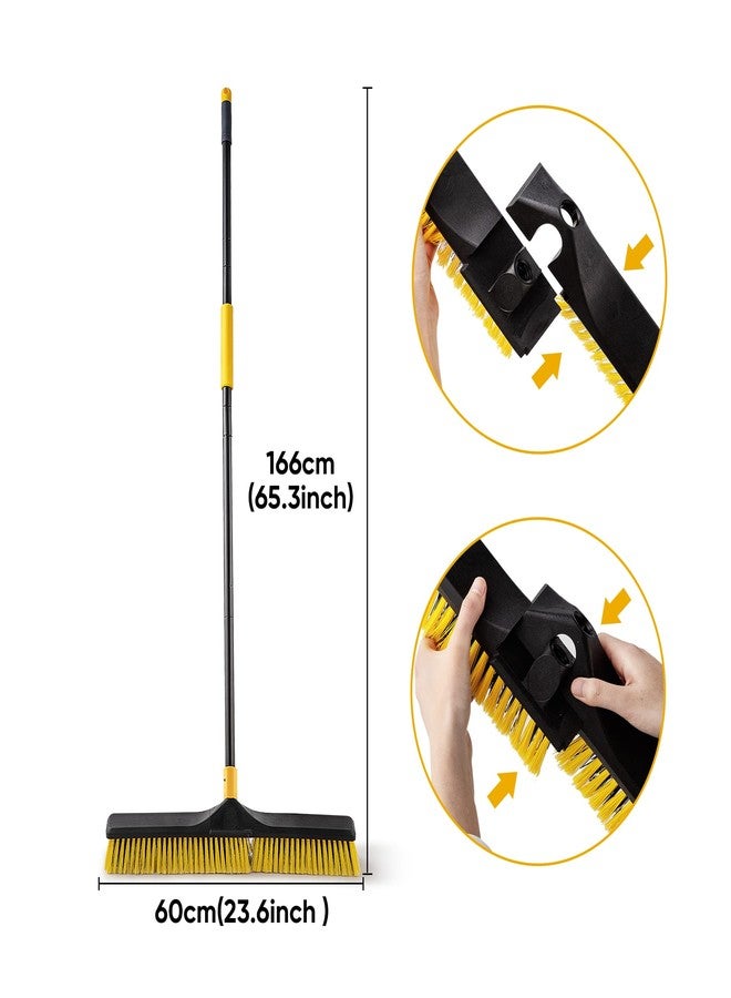 Yocada 24 inch Push Broom Brush Stiff Bristles Heavy-Duty Outdoor Commercial for Cleaning Bathroom Kitchen Patio Garage Deck Concrete Wood Stone Tile Floor 65.3inch Long Handle 2PCS - Image 3