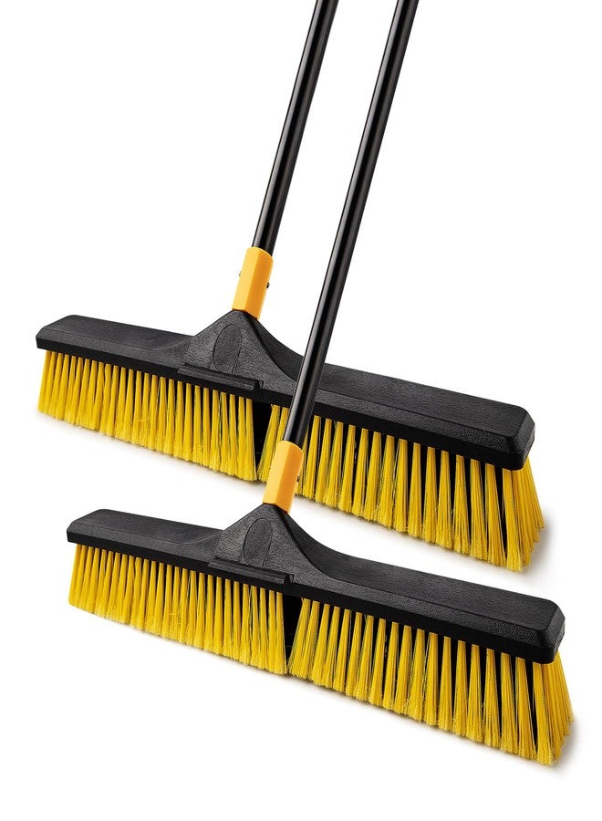 Yocada 24 inch Push Broom Brush Stiff Bristles Heavy-Duty Outdoor Commercial for Cleaning Bathroom Kitchen Patio Garage Deck Concrete Wood Stone Tile Floor 65.3inch Long Handle 2PCS - Image 1