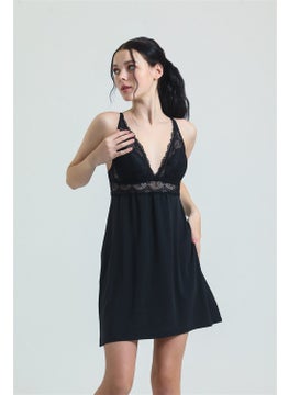 Magic Form 3778 Women's Lace Modal Rope Strap Nightgown-Black  - Image 2