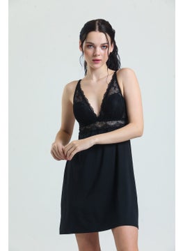 Magic Form 3778 Women's Lace Modal Rope Strap Nightgown-Black  - Image 1