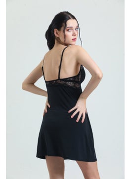 Magic Form 3778 Women's Lace Modal Rope Strap Nightgown-Black  - Image 3