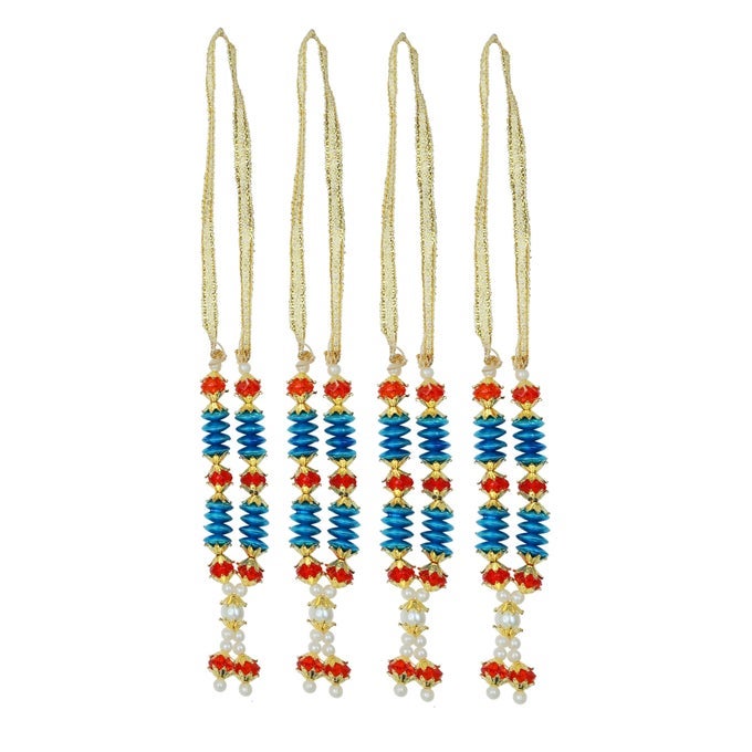 SET OF 4 MALA ARTIFICIAL BEADED MALA RIBBON HAAR SMALL MALA FOR IDOLMALA FOR GOD STATUES ACCESSORIES PUJA SRINGAR ARTICLES FOR INDIAN TRADITIONAL DECORATIONSIZE25BLUE