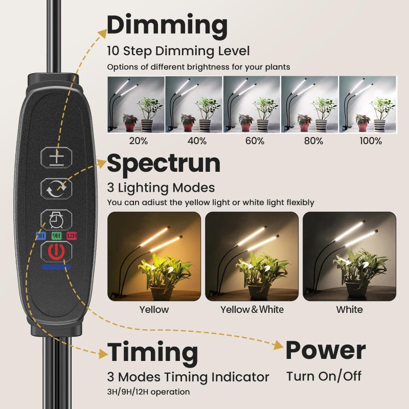 bseah Plant Grow Light for Indoor Plants, Full Spectrum Indoor Grow Light, 3 Modes & 10-Level Dimmable, Auto ON & Off Timer 3/9/12H - Image 4