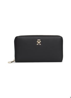 TOMMY HILFIGER Women's Th Monogram Zip-Around Wallet, Black - Recycled Polyester  - Image 1