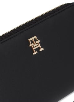 TOMMY HILFIGER Women's Th Monogram Zip-Around Wallet, Black - Recycled Polyester  - Image 3