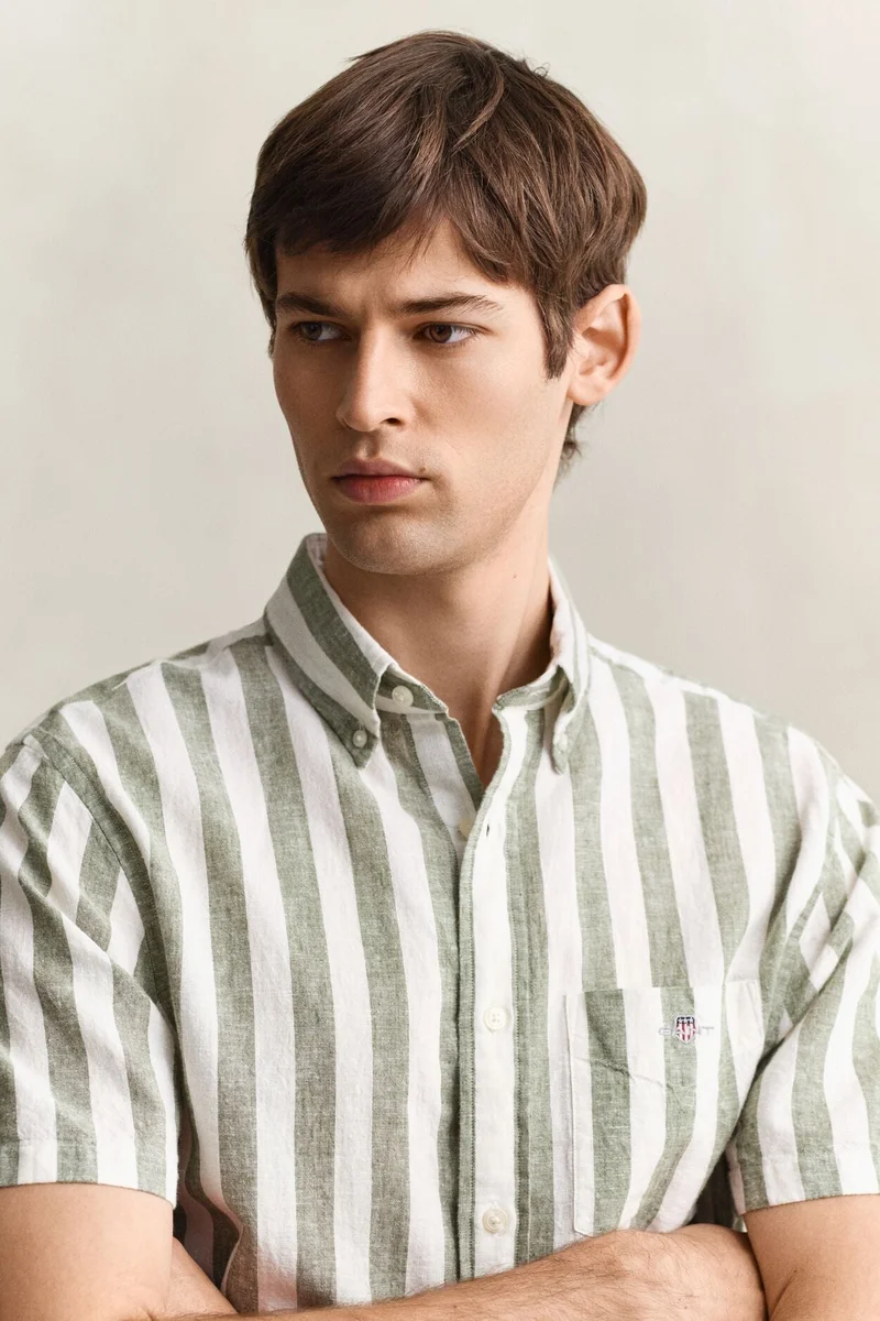 GANT Regular Cotton Linen Stripe Short SleeveShirt