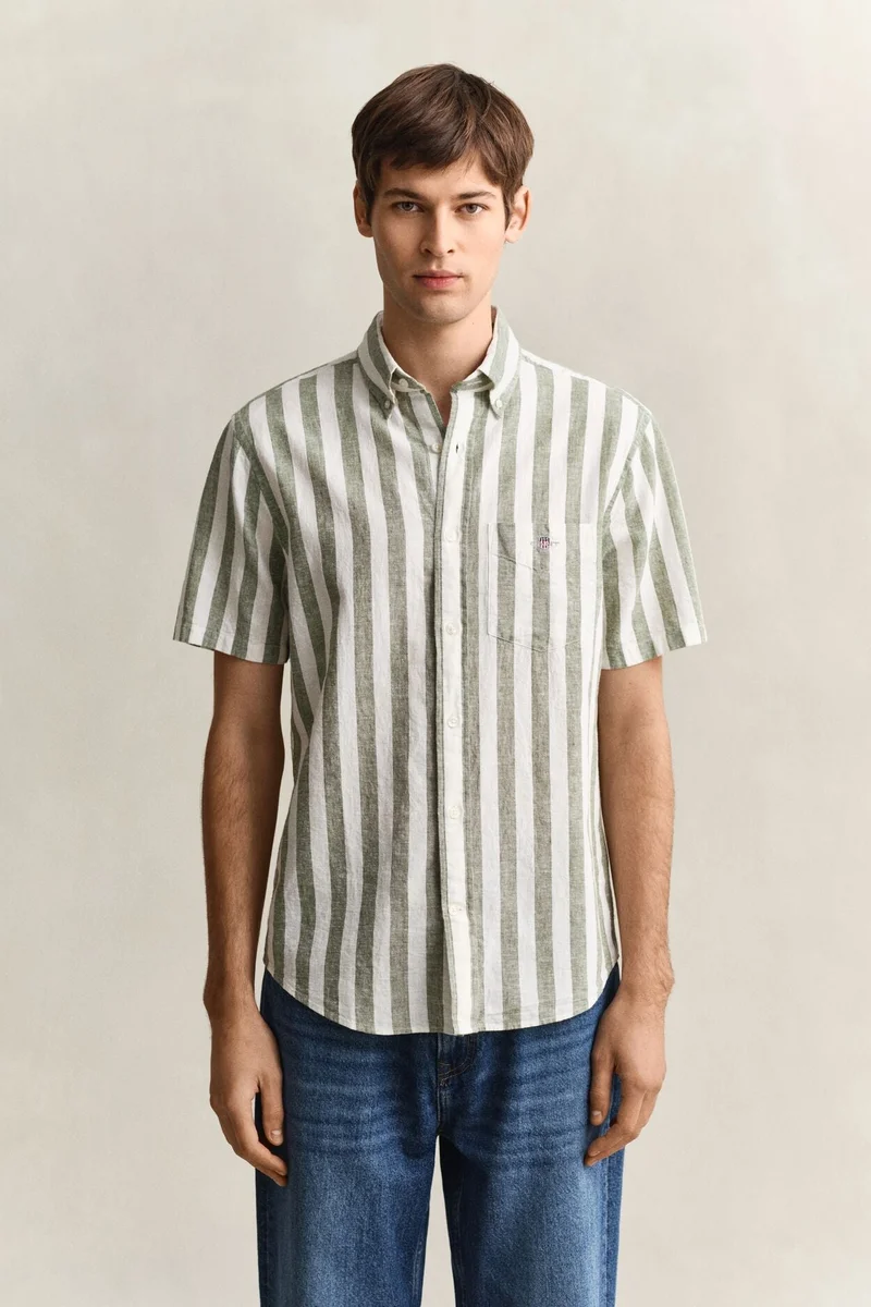 GANT  Regular Cotton Linen Stripe Short SleeveShirt for Men | Best Price UAE