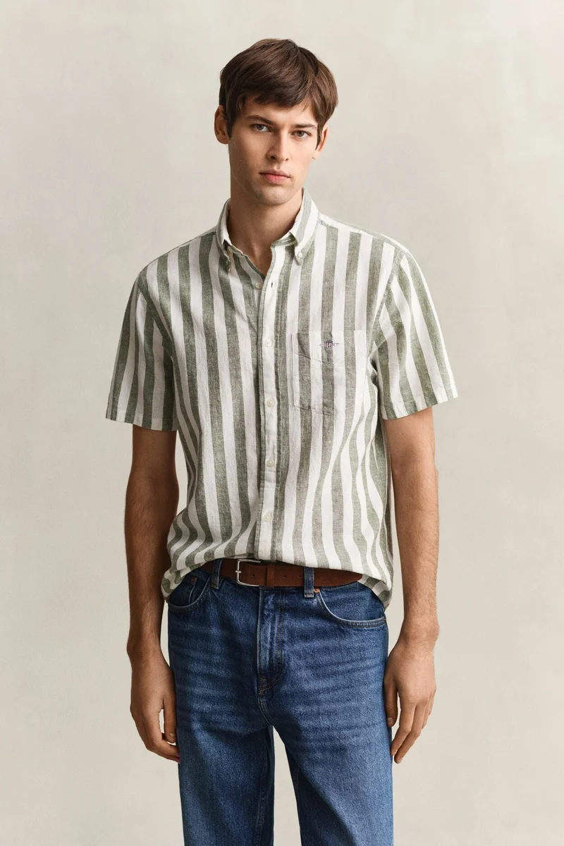 GANT Regular Cotton Linen Stripe Short SleeveShirt
