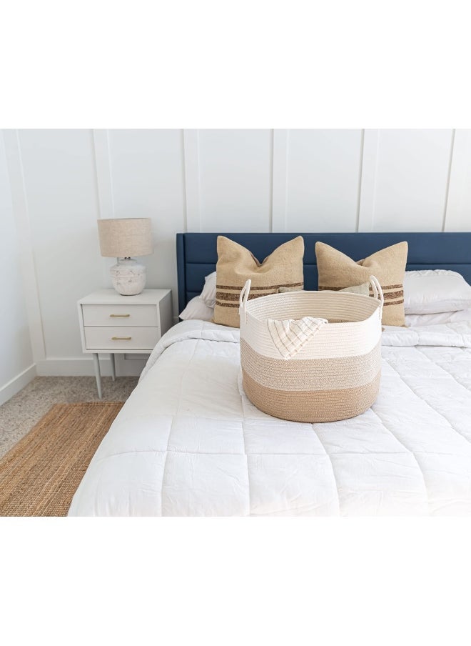 OrganiHaus - OrganiHaus Woven Baskets for Storage 20x13   Modern Boho Laundry Basket   Cotton Rope Blanket Basket for Living Room   Extra Large Storage Basket for Kids   Laundry Hamper & Blanket Holder - Honey - Image 1