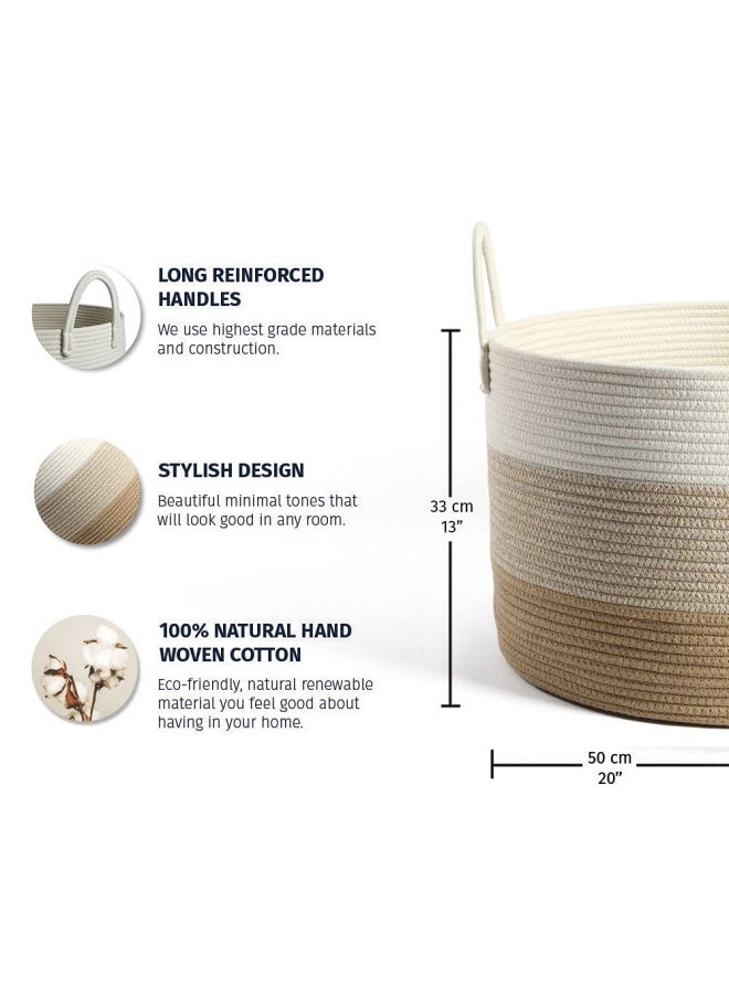 OrganiHaus - OrganiHaus Woven Baskets for Storage 20x13   Modern Boho Laundry Basket   Cotton Rope Blanket Basket for Living Room   Extra Large Storage Basket for Kids   Laundry Hamper & Blanket Holder - Honey - Image 1