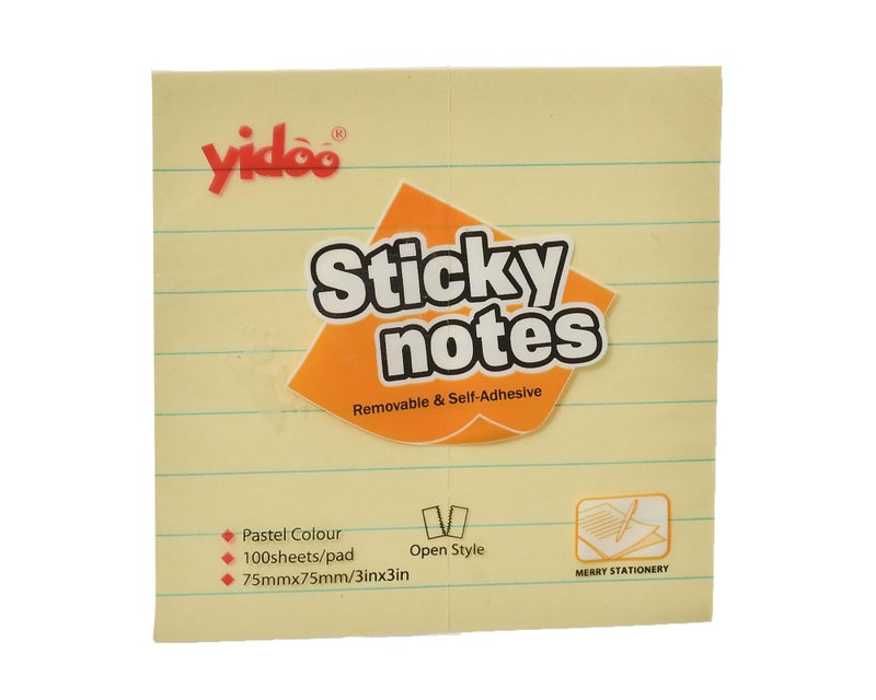 Sticky Notes 75 × 75 mm 100 Sheets Ruled Yellow Model A03L