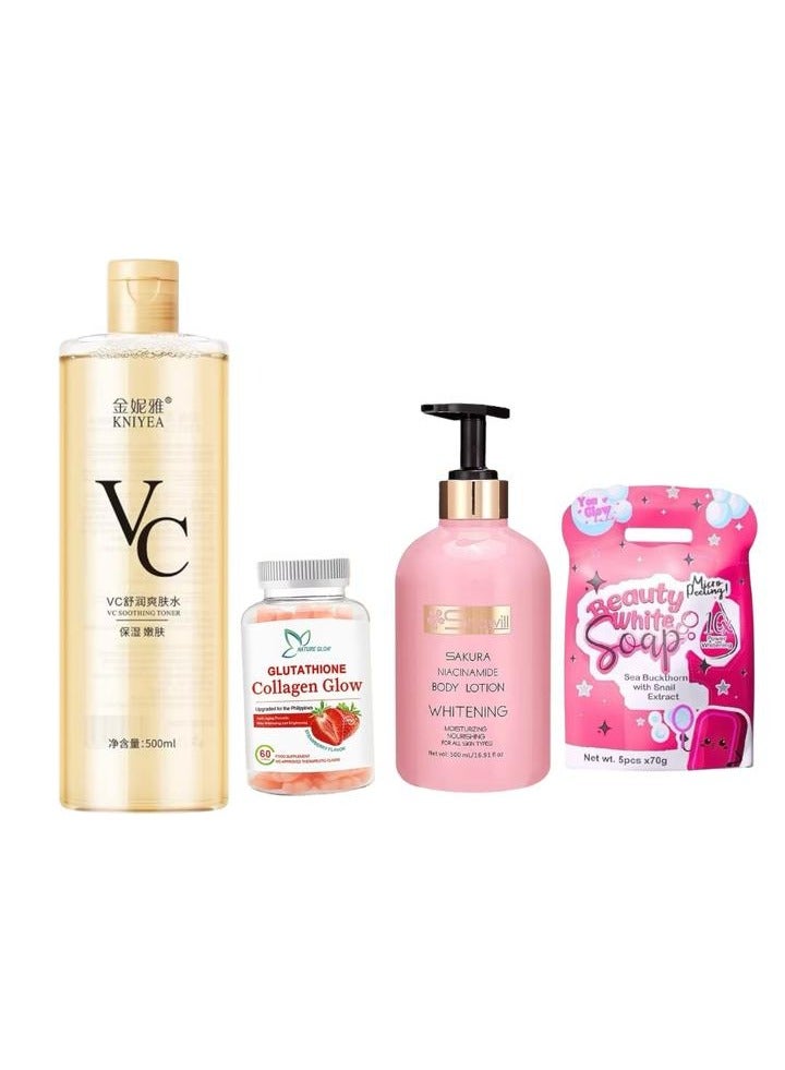 Vc soothing toner , collagen glow, sakura lotion ,beauty white soap
