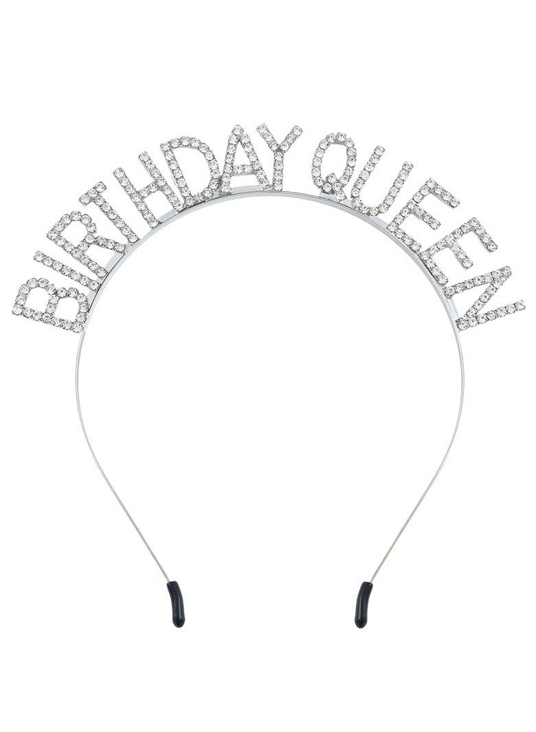 Queen's Birthday Crown, Diamond Birthday Crown, Birthday Tiara Happy Birthday Headband Party Ornaments Supplies Silver - Image 1