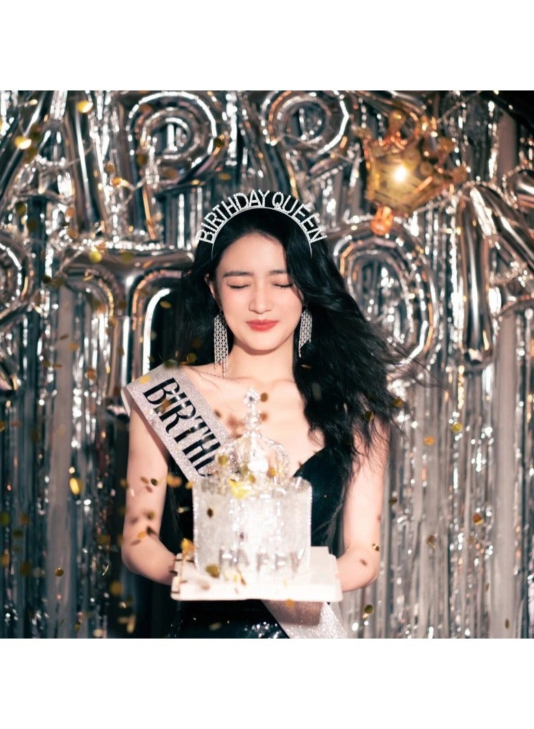 Queen's Birthday Crown, Diamond Birthday Crown, Birthday Tiara Happy Birthday Headband Party Ornaments Supplies Silver - Image 2