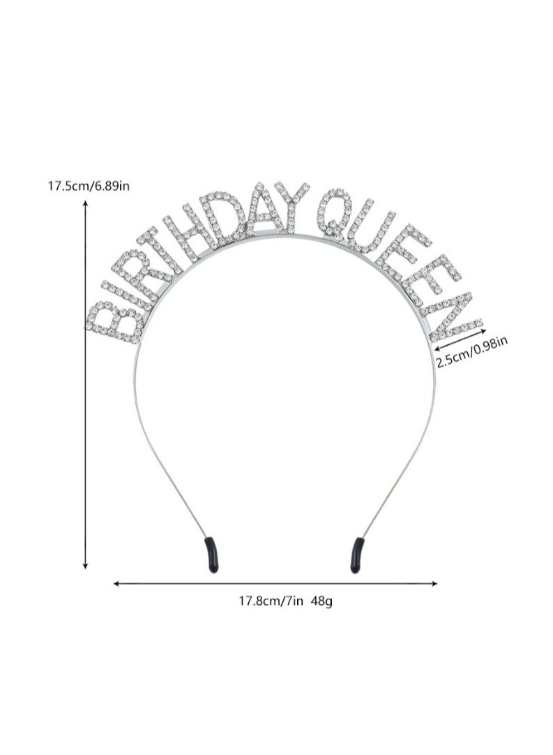 Queen's Birthday Crown, Diamond Birthday Crown, Birthday Tiara Happy Birthday Headband Party Ornaments Supplies Silver - Image 3