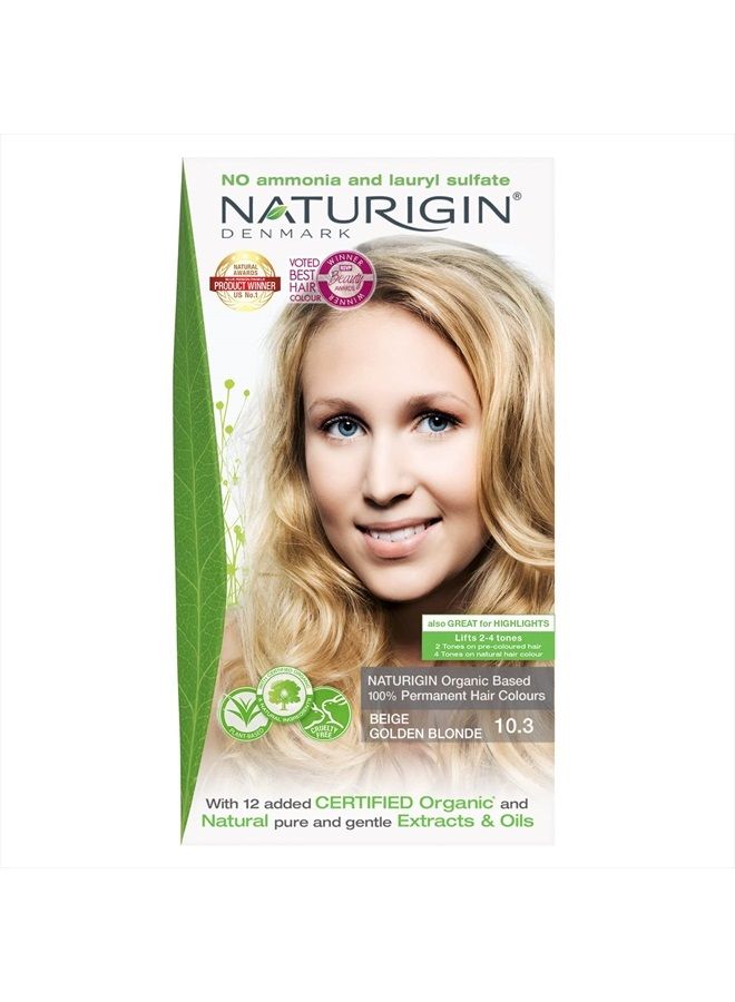 NATURIGIN Beige Golden Blonde Hair Dye 10.3 - Permanent Hair Color 100% Grey Coverage - Certified Organic Natural Ingredients, Deeply Nourishes the Hair - Ammonia Free, Vegan, Long Lasting Results - Image 1