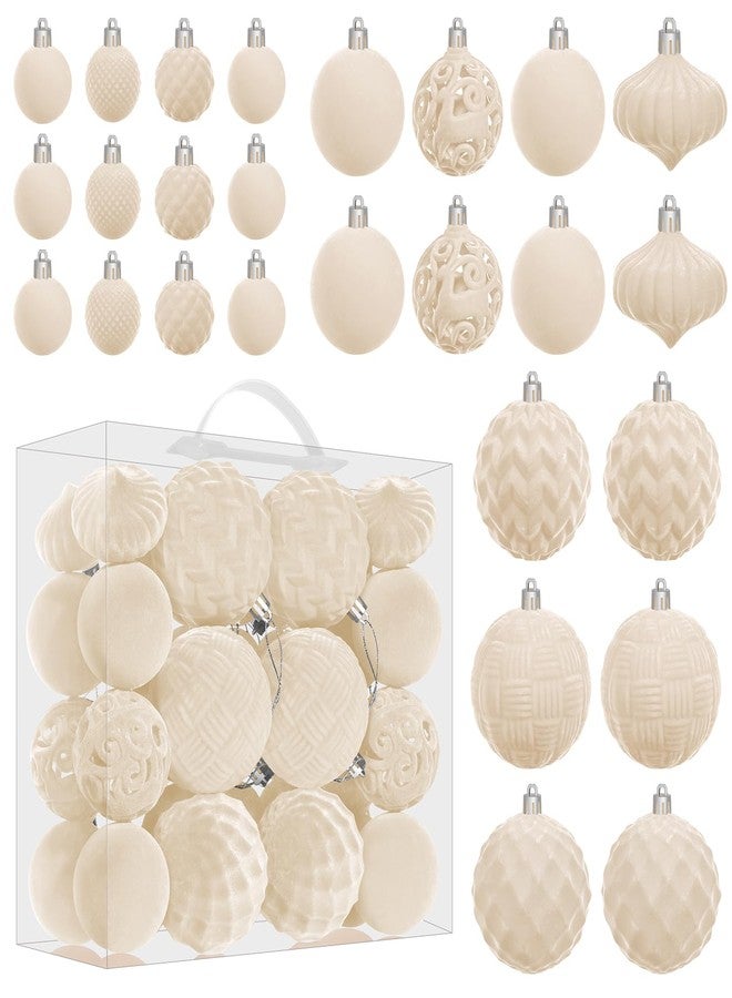 Artmag Velvet Christmas Ball Ornaments Set - 46pcs Shatterproof Plastic Flocked Christmas Tree Balls Assorted Sizes for Christmas Holiday Decor Decoration (Beige) - Image 1