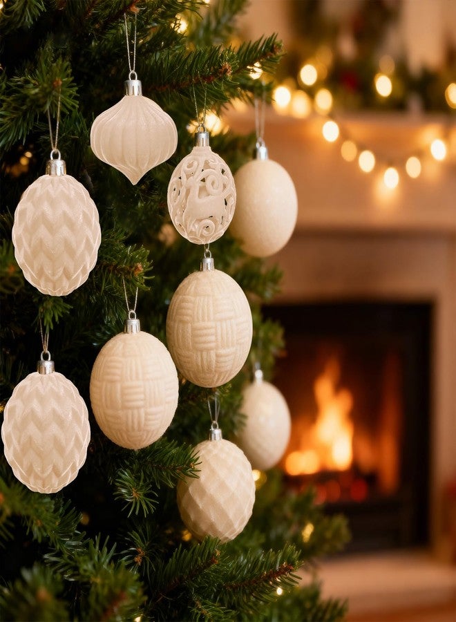 Artmag Velvet Christmas Ball Ornaments Set - 46pcs Shatterproof Plastic Flocked Christmas Tree Balls Assorted Sizes for Christmas Holiday Decor Decoration (Beige) - Image 4