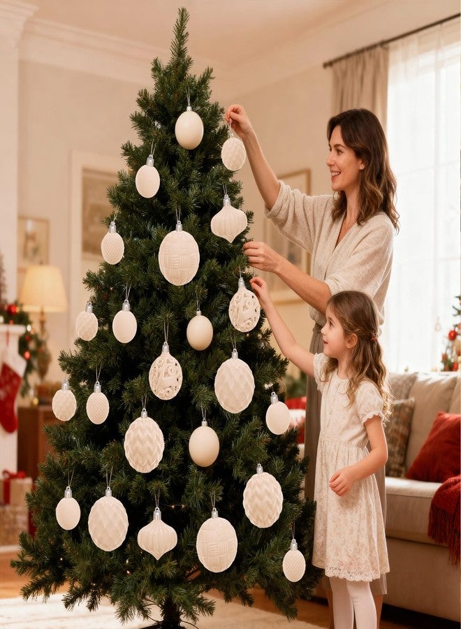 Artmag Velvet Christmas Ball Ornaments Set - 46pcs Shatterproof Plastic Flocked Christmas Tree Balls Assorted Sizes for Christmas Holiday Decor Decoration (Beige) - Image 3