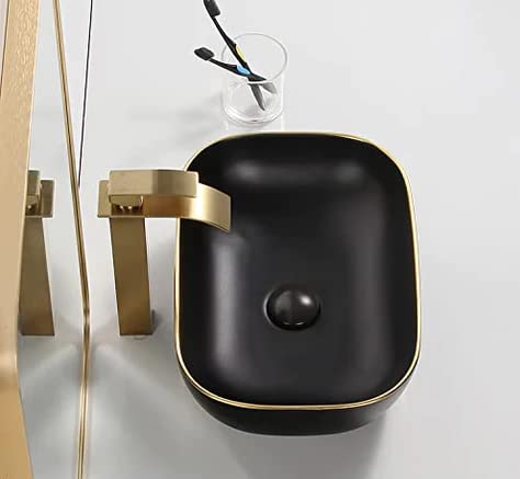 B BACKLINE حوض غسيل سيراميك بباكلاين للحمام 18 × 13 × 55 بوصة أسود ذهبي مطفي - Image 3