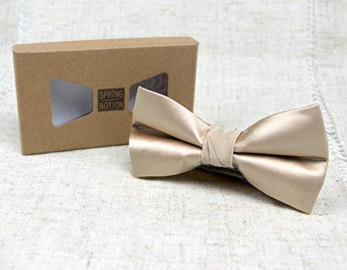 Spring Notion Men's Solid Color Satin Microfiber Bow Tie Champagne - Image 4