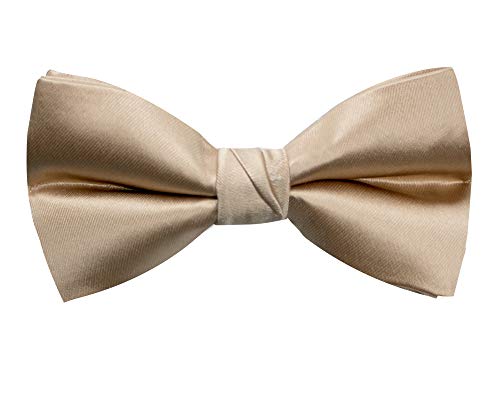 Spring Notion Men's Solid Color Satin Microfiber Bow Tie Champagne - Image 2