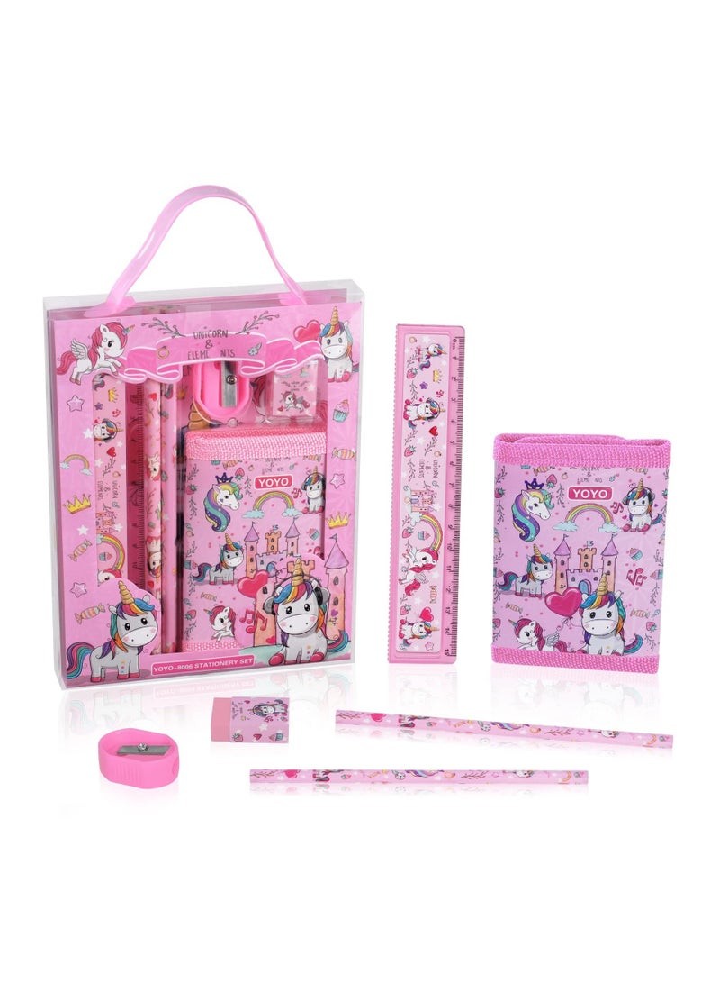 SYOSI Unicorn Stationery Set Include 2 Pcs Pencil Case Rulers Eraser Sharpener and Coin Purse for Girls and Boys - Image 1