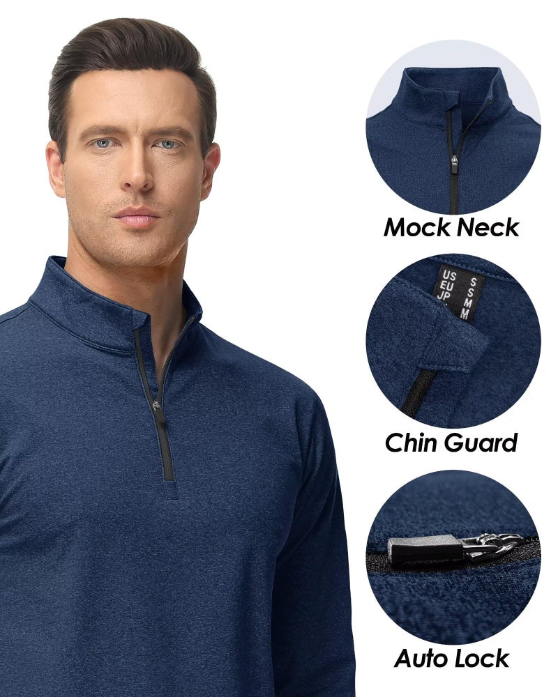 Boladeci Mens Quarter Zip Pullover Thermal Long Sleeve Golf Shirts for Men Winter Fleece Pullover Athletic Sweater Shirts 3/4 1/2 Half 1/4 Zip Sweatshirts Blue - Image 4