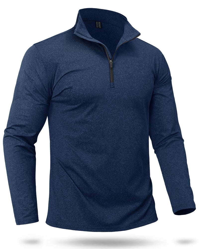 Boladeci Mens Quarter Zip Pullover Thermal Long Sleeve Golf Shirts for Men Winter Fleece Pullover Athletic Sweater Shirts 3/4 1/2 Half 1/4 Zip Sweatshirts Blue - Image 1