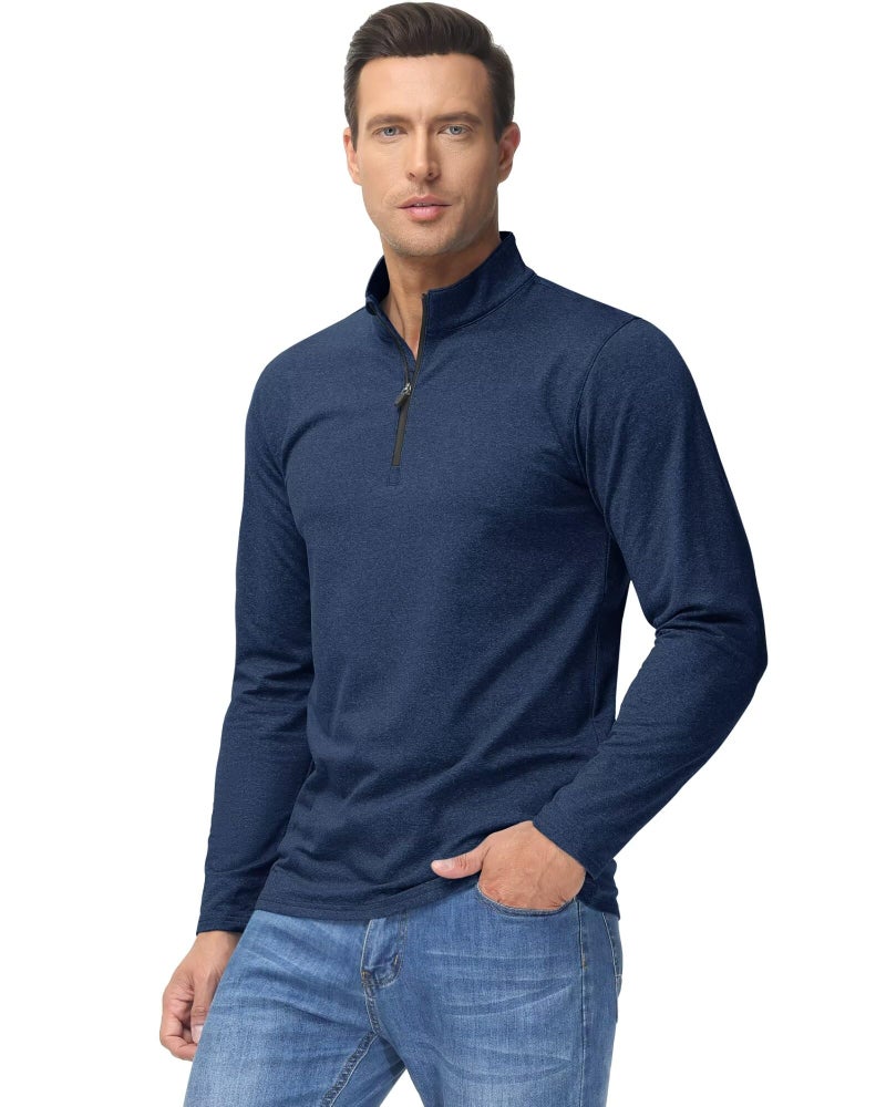 Boladeci Mens Quarter Zip Pullover Thermal Long Sleeve Golf Shirts for Men Winter Fleece Pullover Athletic Sweater Shirts 3/4 1/2 Half 1/4 Zip Sweatshirts Blue - Image 2