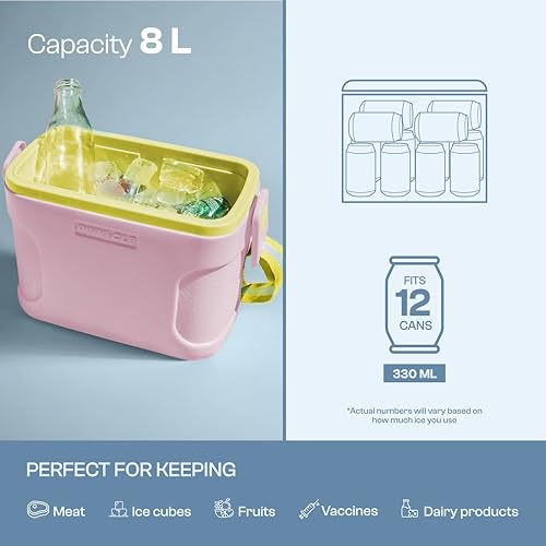 Pinnacle Passion 8L Chiller Ice Box |Fits 12 Cans |Holds Ice Upto 36 hrs| Adjustable Straps, Lid-Lock & Drink Holder| Portable Insulated Ice Cooler Box for Picnic, Car Travelling, Parties (Pink) - Image 3