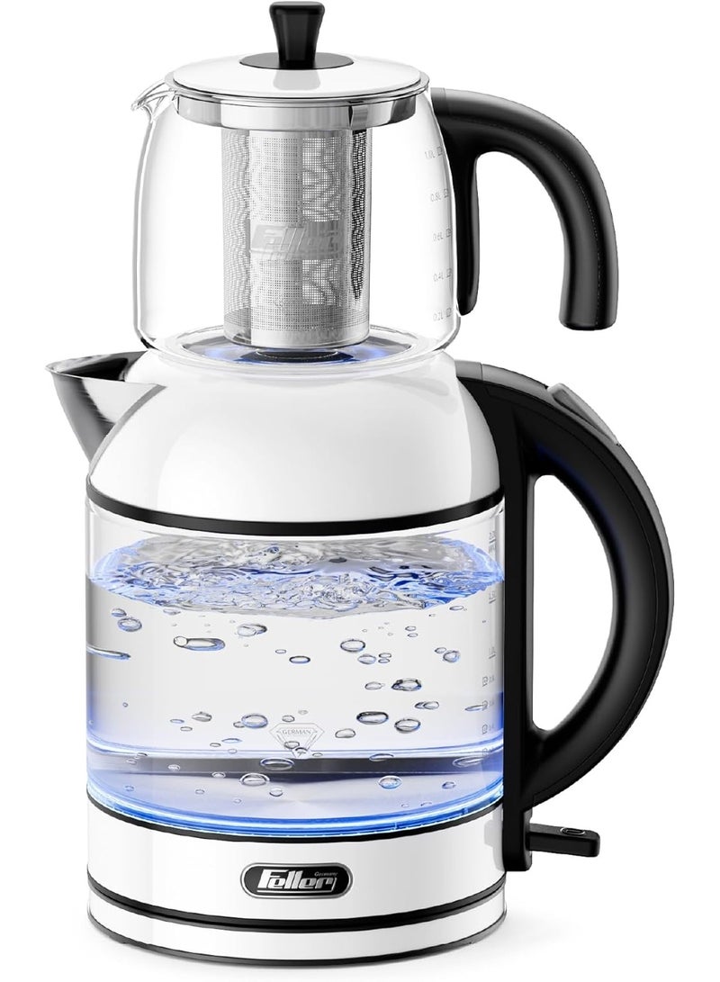 Feller 2200W 2-in-1 Teamaker, 2L Glass Kettle+1L Teapot by German Technology, STRIX, Keep-Warm+Boil-Dry+Overheat, Stainless Steel Teapot Kit - Image 1