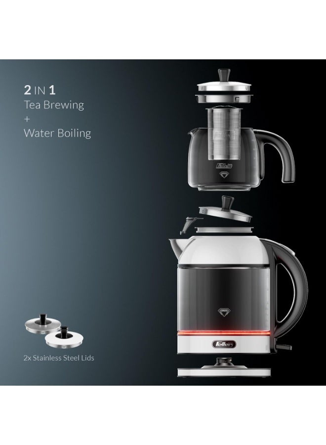 Feller 2200W 2-in-1 Teamaker, 2L Glass Kettle+1L Teapot by German Technology, STRIX, Keep-Warm+Boil-Dry+Overheat, Stainless Steel Teapot Kit - Image 4